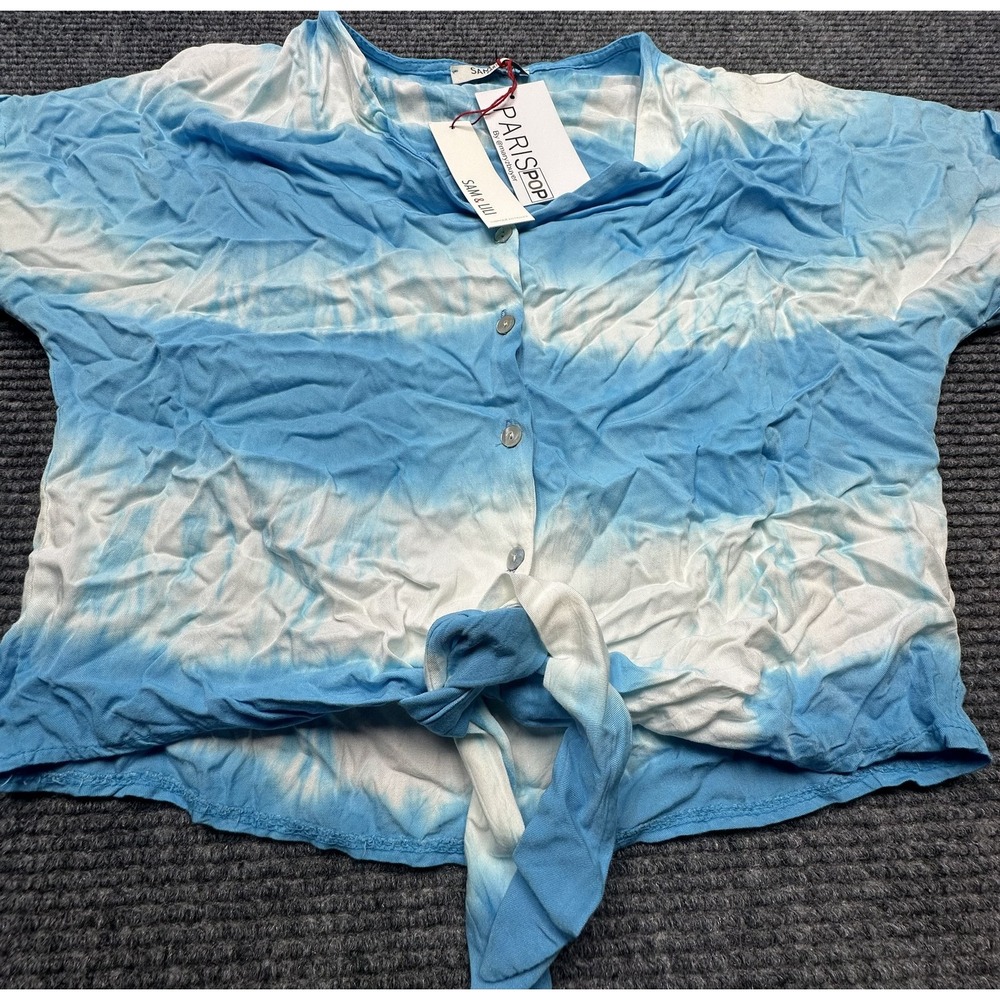 Sam &‎ Lili ParisPop Tie Dye Shirt Womens Small Blue White Button Front Crop Top